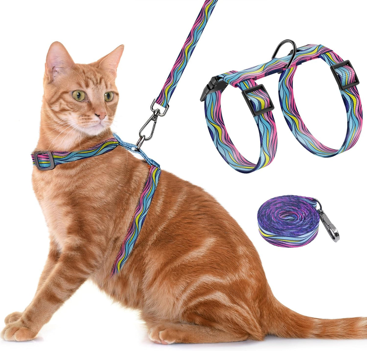 Cat Harness and Leash Set, Adjustable Kitten Harness, Blue Lemon – Essentials for Cats - D-Colourful Waves