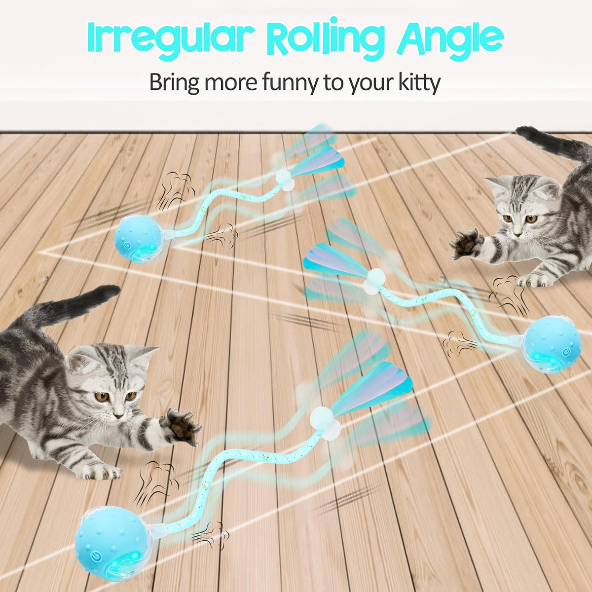 Interactive Cat Toys Ball, Automatic Moving Ball Toy - Blue - image 2