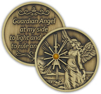The Token Shop pewter guardian angel coin medallion with aqua crystal lantern - view 2