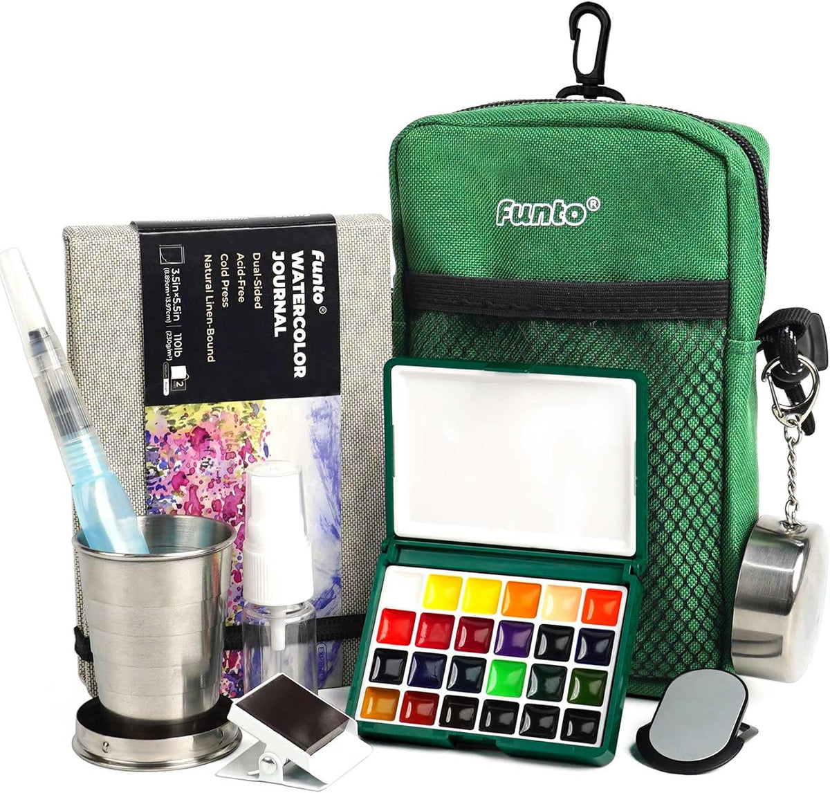 Funto Mini Watercolor Paint Set - 24-Color Dark Green Set