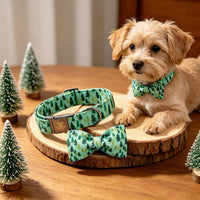 Dog Collar with Bow, Elegant Little Tail Blue Plaid Boy Dog Collar Cute Bow – Essentials for Dogs - Pine Tree / Large (Pack of 1) - image 4