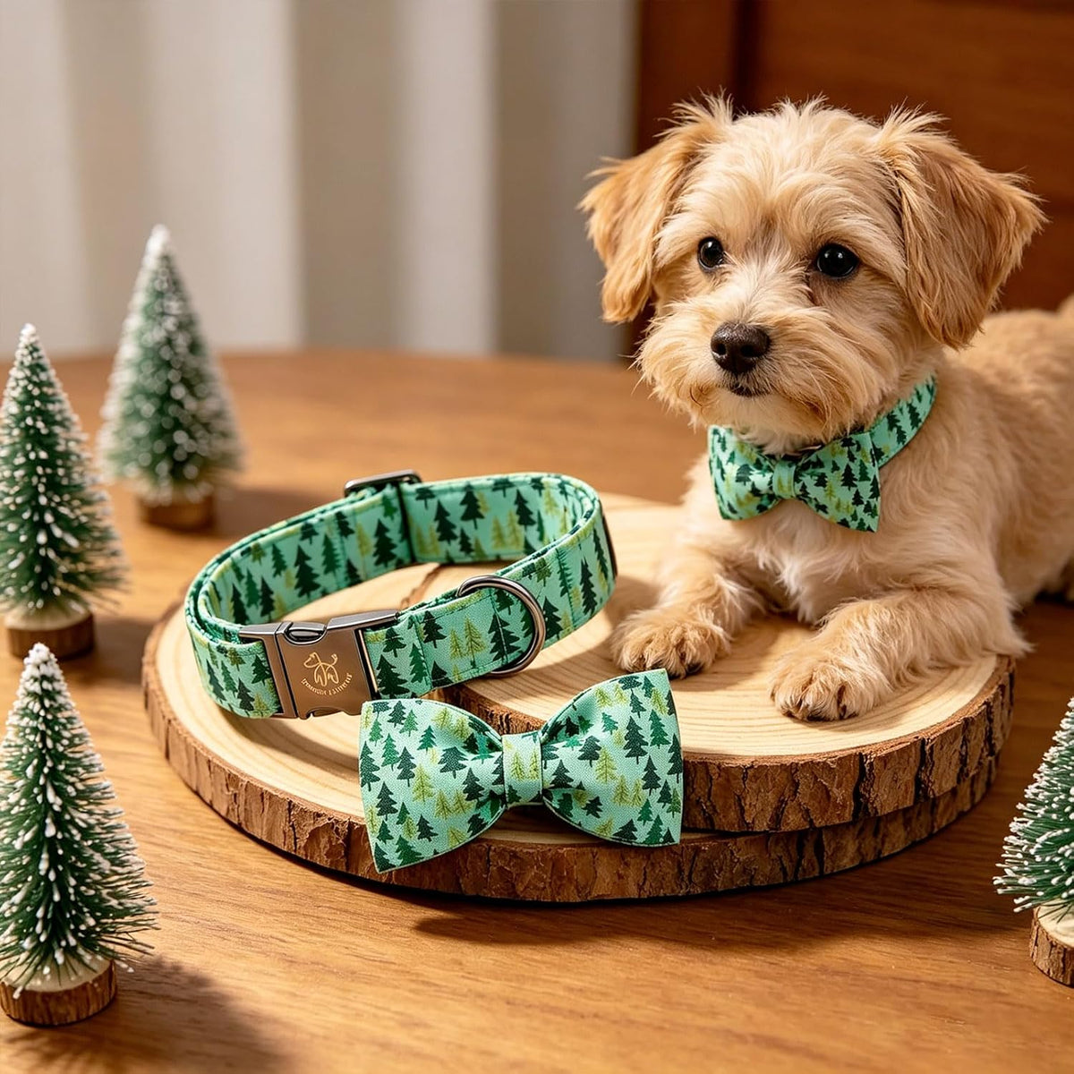 Dog Collar with Bow, Elegant Little Tail Blue Plaid Boy Dog Collar Cute Bow – Essentials for Dogs - Pine Tree / Large (Pack of 1) - image 4