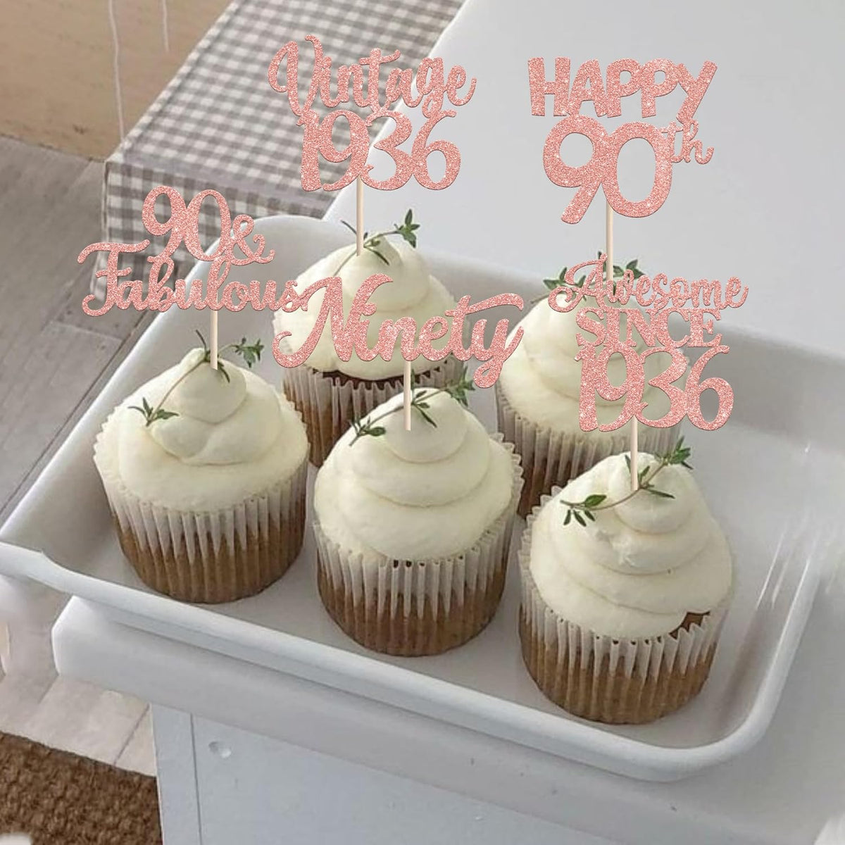 Rose gold glitter vintage 1946 cupcake toppers for an 80th birthday - view 37