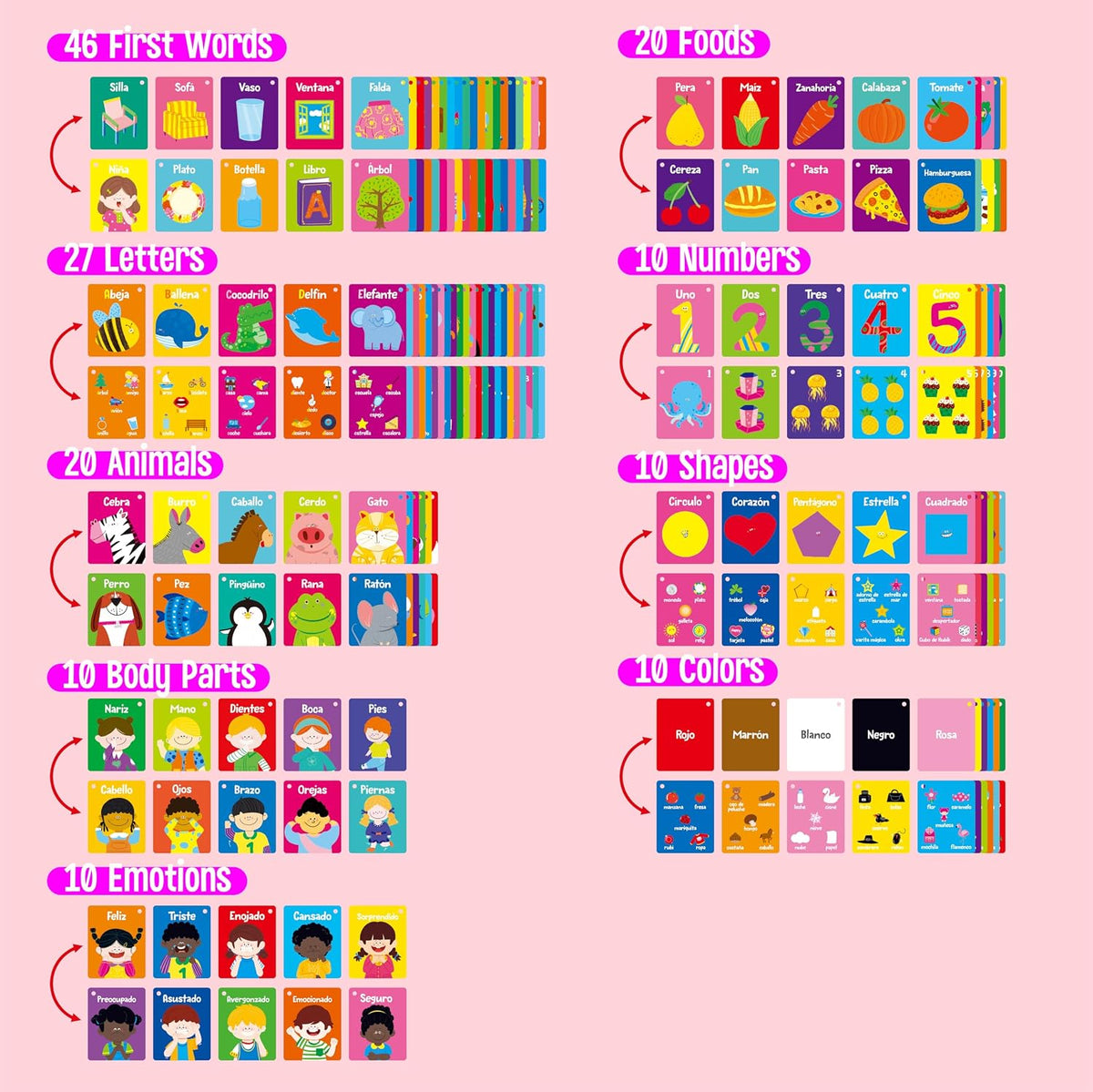 SpriteGru Spanish flashcards for toddlers with colorful cartoon images on rings - view 37