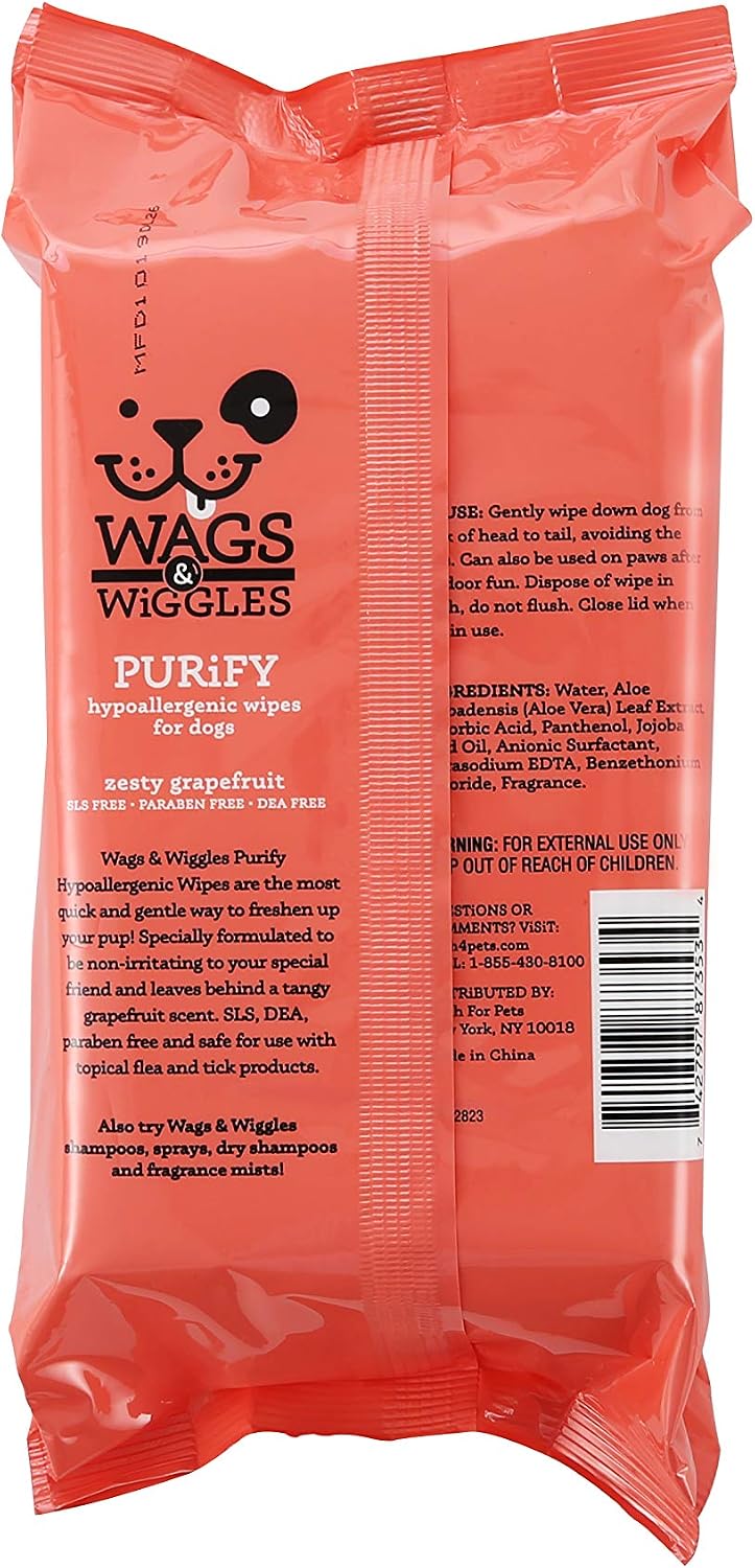 Wags & Wiggles Hypoallergenic Dog Wipes, Fragrance-Free - Zesty Grapefruit - Hypoallergenic / 100 Count (Pack of 1) - image 3