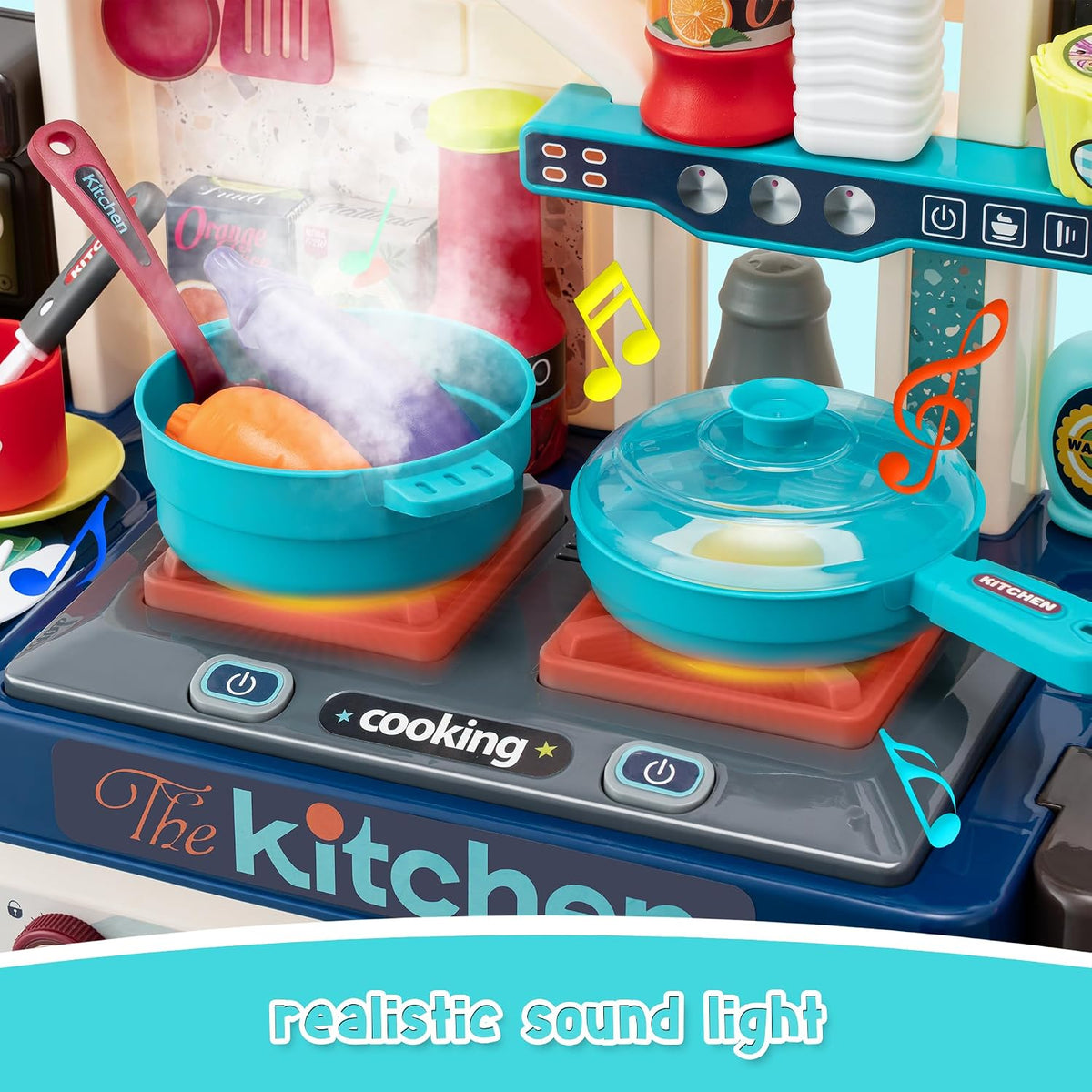 Kids Kitchen Playset, Cooking Stove, Play Sink, Oven - Blue - image 2