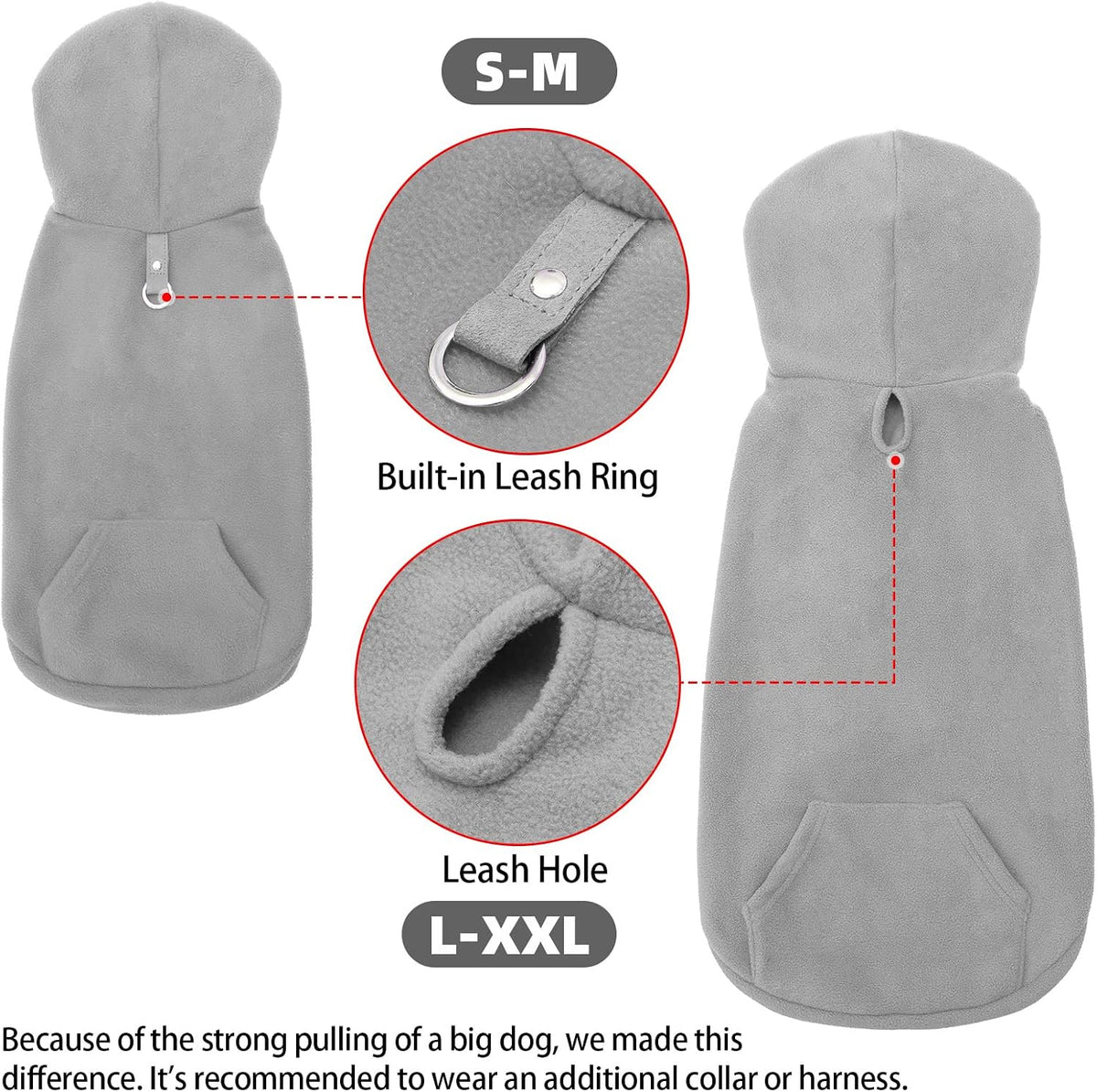 Fleece Dog Hoodie with Pouch, Green S – Essentials for Dogs - X-Large / Grey - image 3