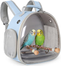 Small Bird Travel Backpack Carrier Cage - Blue / Clear Bubble + Tray