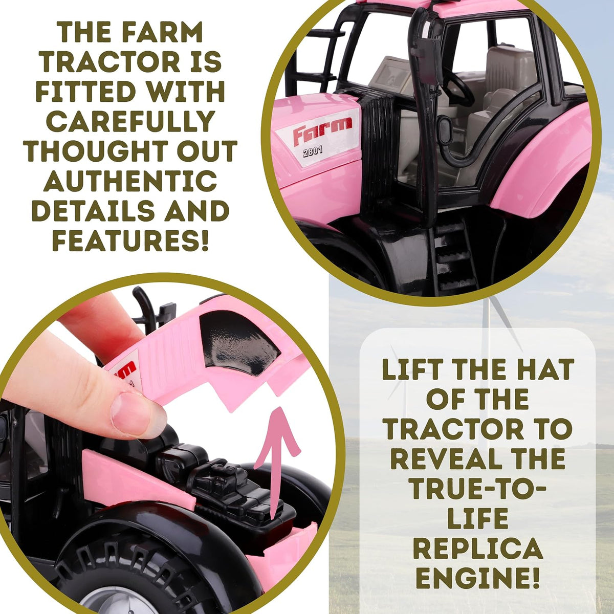 ToylandⓇ Friction Powered Farm Tractor with Opening Bonnet - Pink - image 4