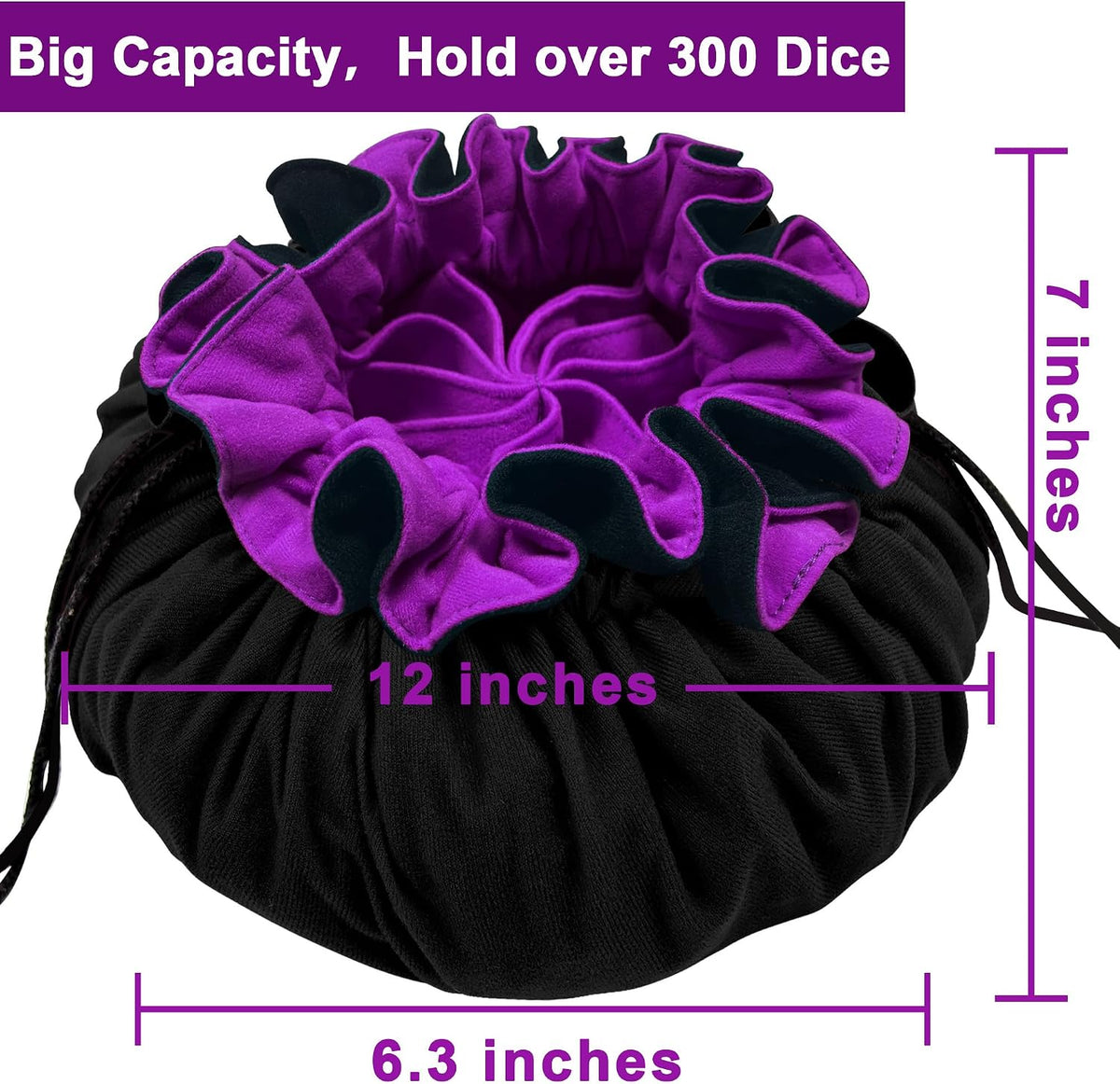 SIQUK Large Dice Bag with Pockets Big Capacity Dice Bag Drawstring - Black & Dark Violet - image 3