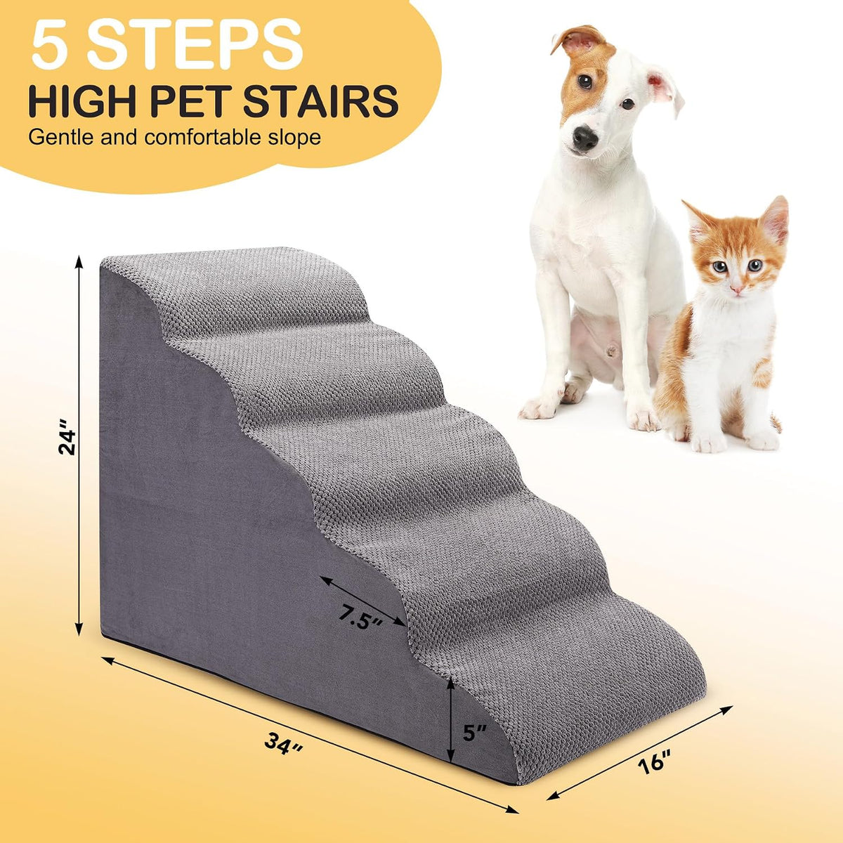 Dog Stairs for Bed, 5-Step Dog Steps for Couch and High Bed - 5 Step Light Grey - image 4