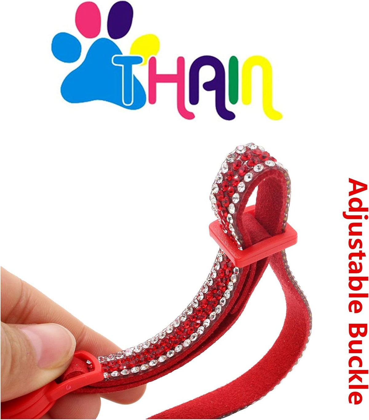 THAIN Basic Adjustable Cat Collar Bling Diamond Breakaway with Bell - Red - image 3