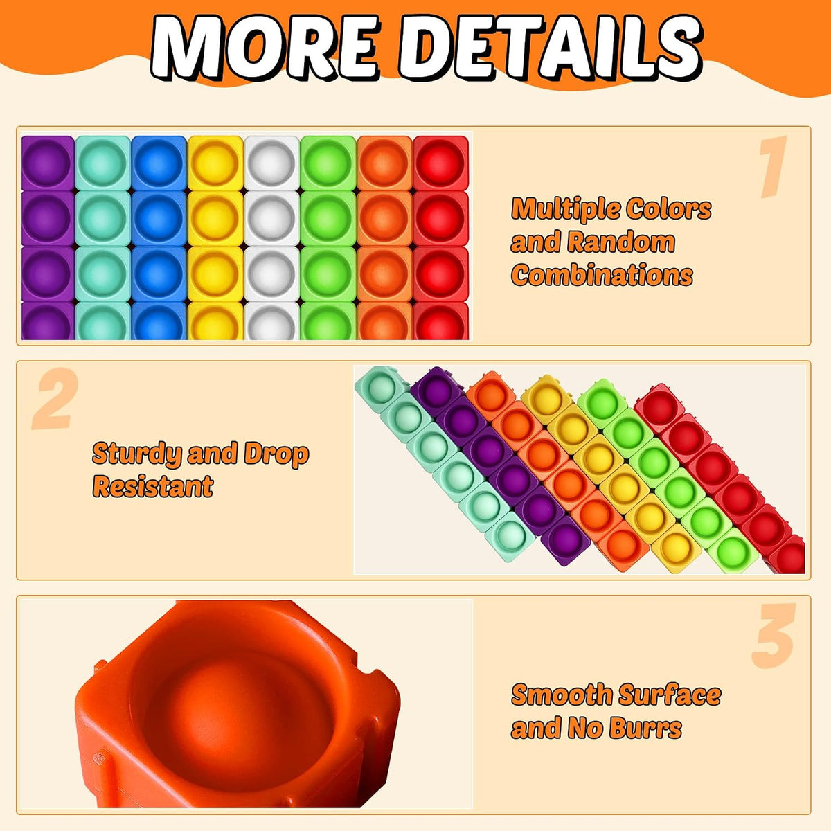 Candisplay giant silicone pop fidget blocks in red, yellow and green, 16 pieces - view 7