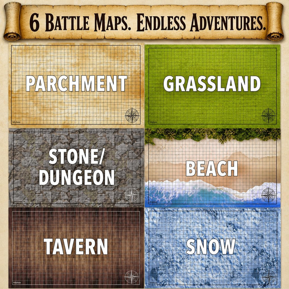 Tidyboss DND Starter Set, 3 x Double Sides 24x 36 Game Grid Mat - Multi Color - image 3