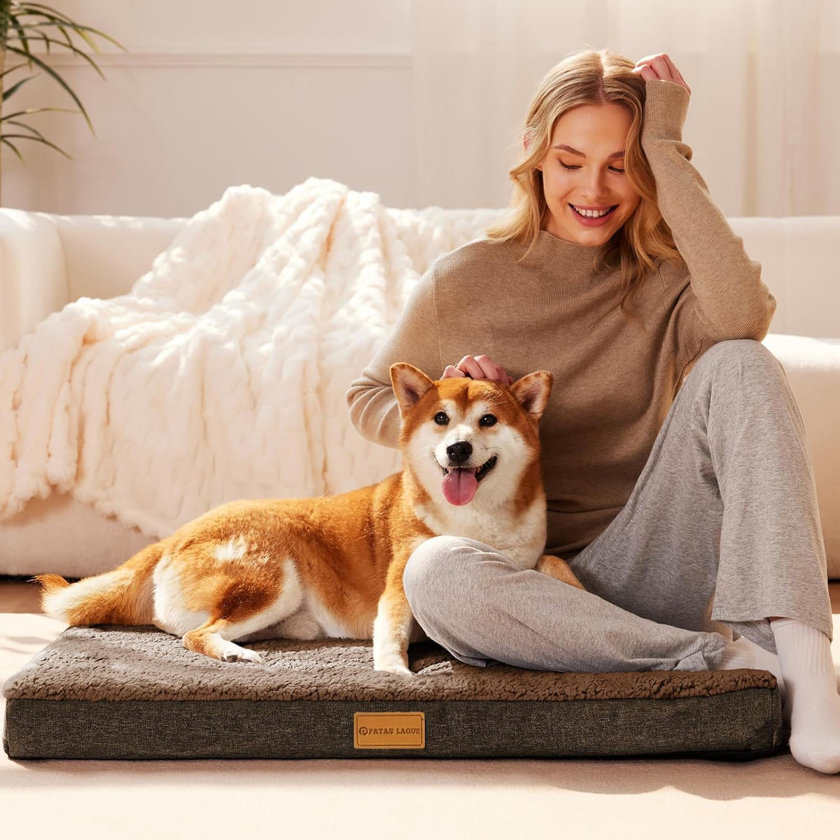 Patas Lague Orthopedic Large Dog Bed Washable Pet Sofa Mat 36''X24'' - 30"L x 20"W x 3.5"Th / Brown - image 2