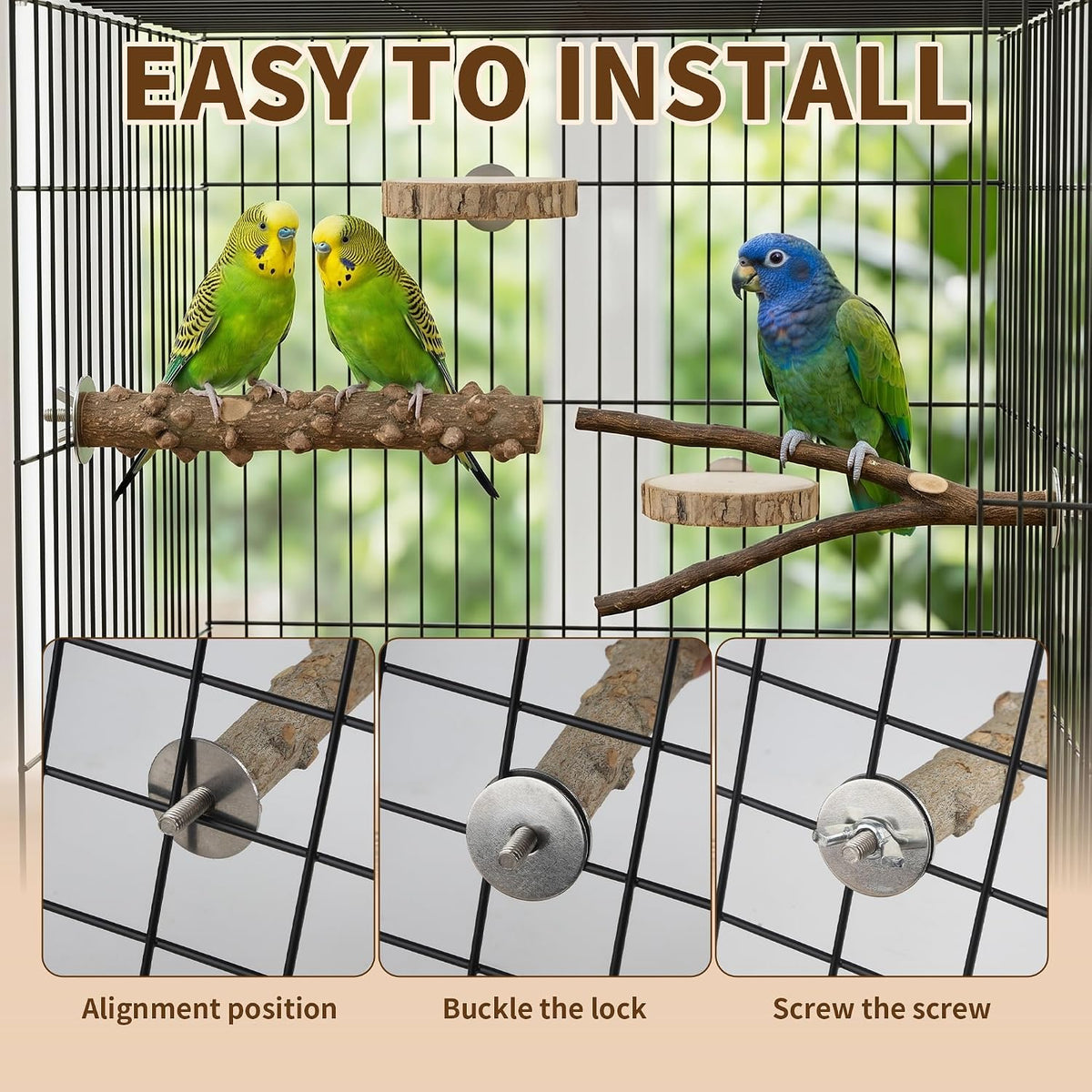Kintor Bird Perch Set,7pcs Natural Wood Stand for Parakeet Cockatiel Conure – Essentials for Birds - image 3