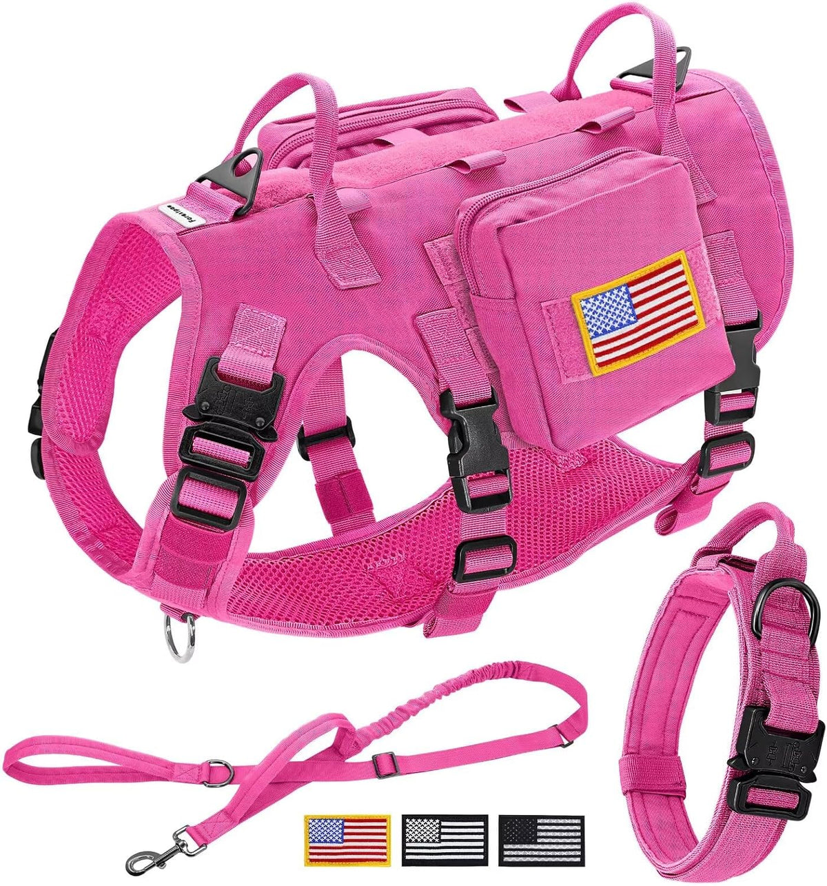 Forestpaw Tactical Dog Harness for Large Dogs, Military, L - L:Chest 27-40",Fit 70-140lbs / Hot Pink