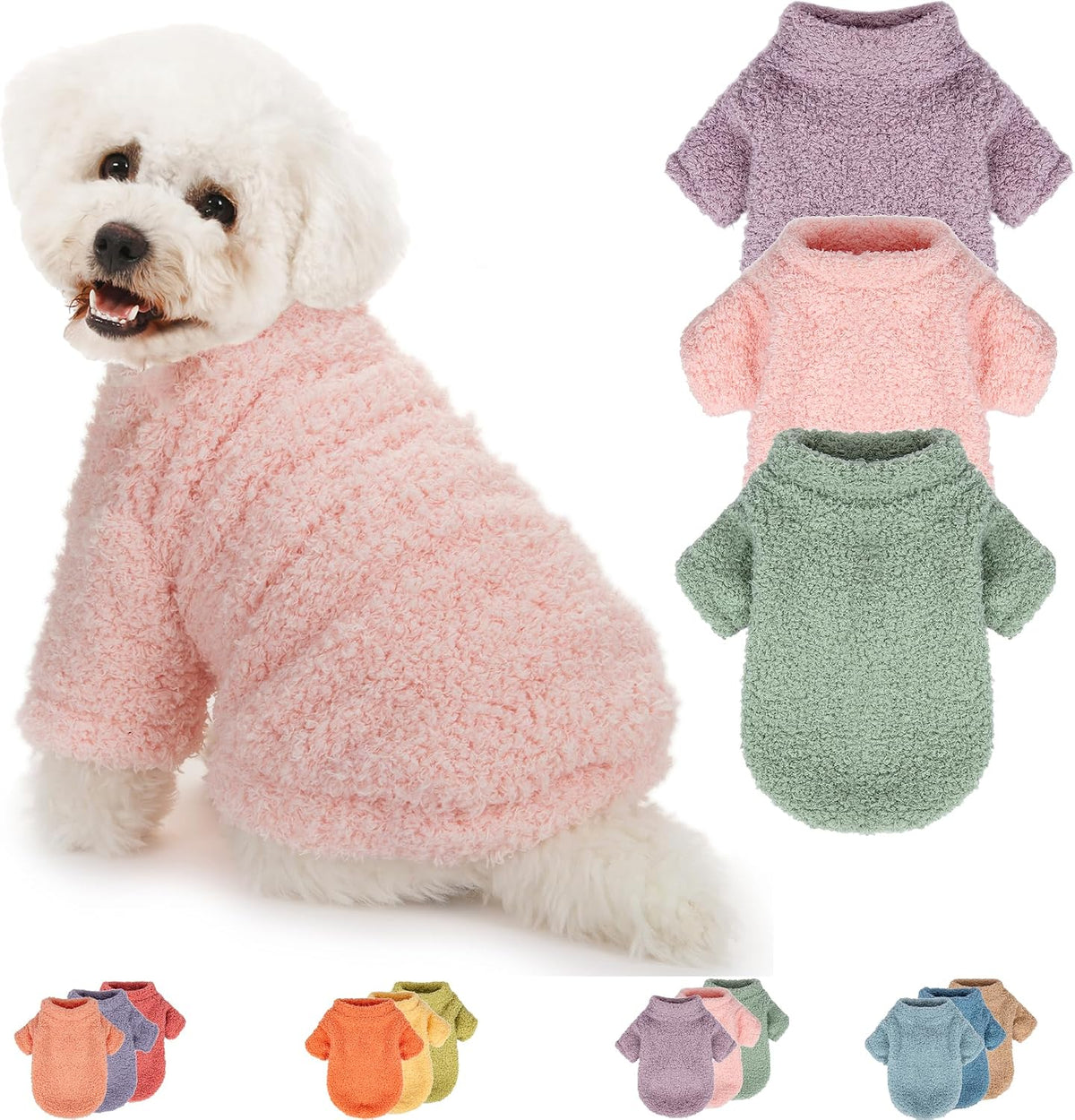 Dog Sweater, Dog Clothes for Medium Dogs Male or Boy - Light pink+Lake green+Light purple / Medium