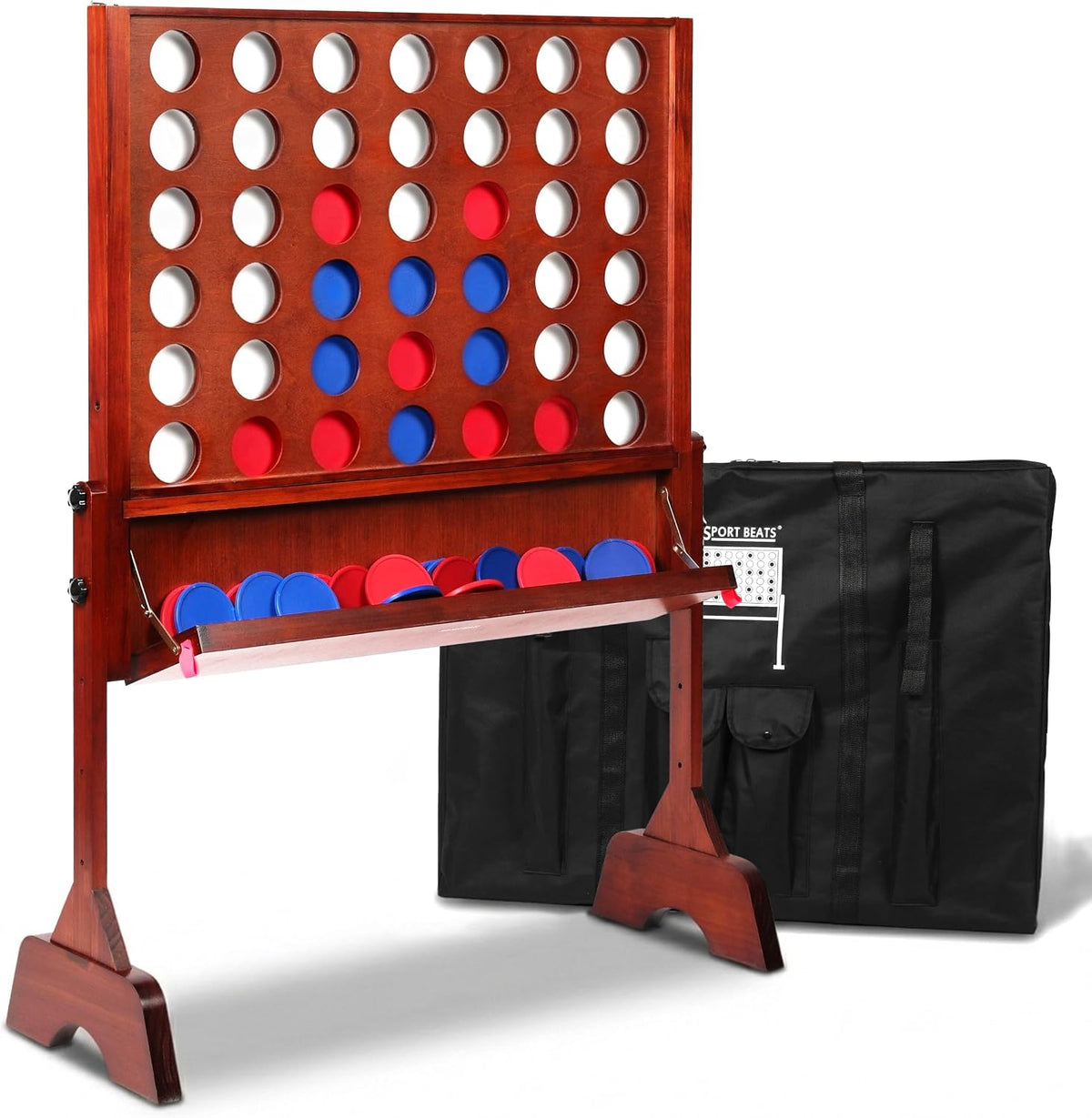 SPORT BEATS giant wooden 4 in a row connect game with catch tray and plastic coins