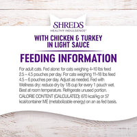 Wellness Healthly Indulgence Shreds Adult Wet Cat Food, Natural, Protein-Rich, Grain Free, 3 Ounce Pouch, 24 Pack, (Chicken & Turkey)