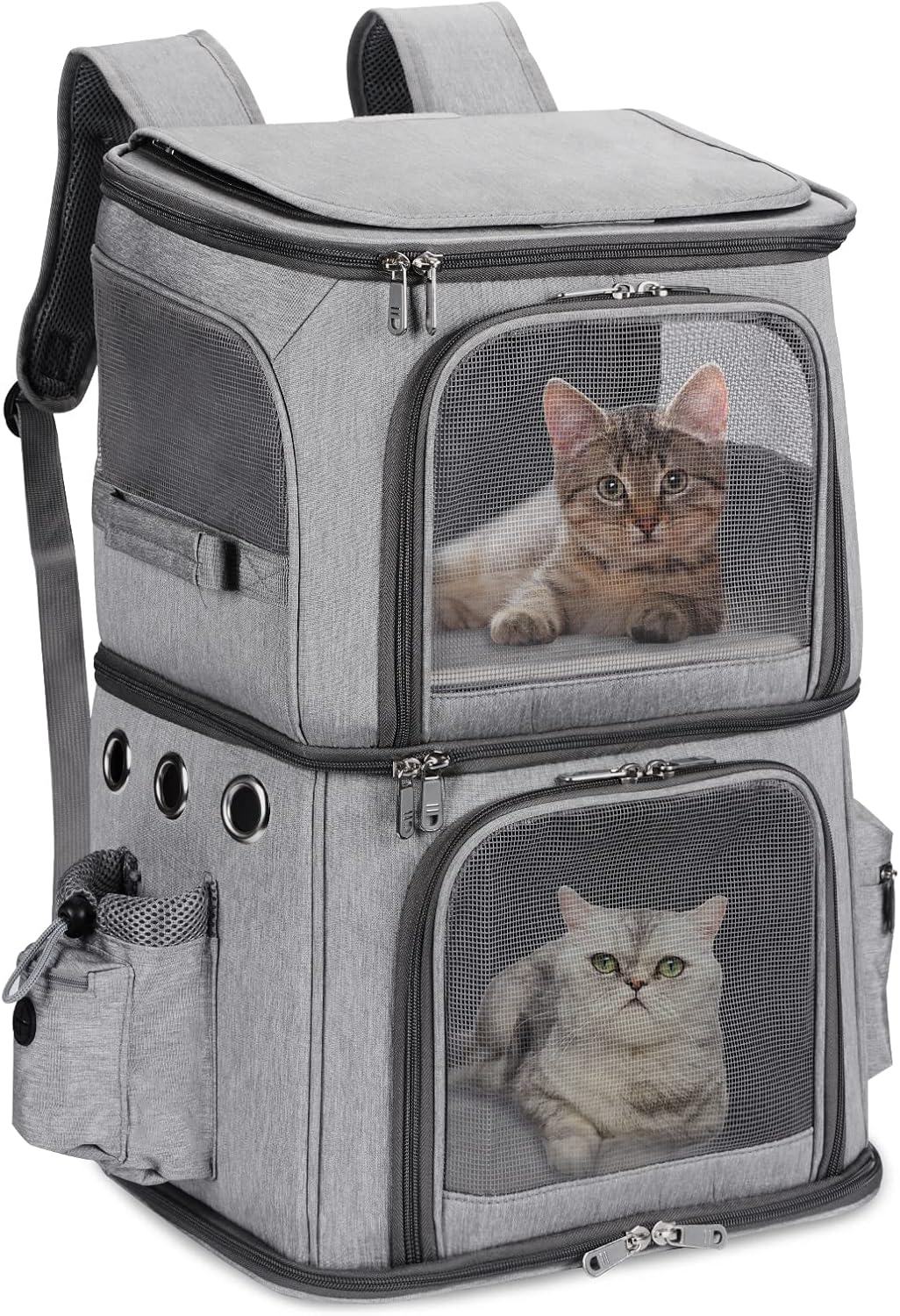 HOVONO Double-Compartment Cat Backpack Carrier for Mulit-Cat Families – Essentials for Dogs - 14.6"L x 11.2"W x 21.6"H / Grey