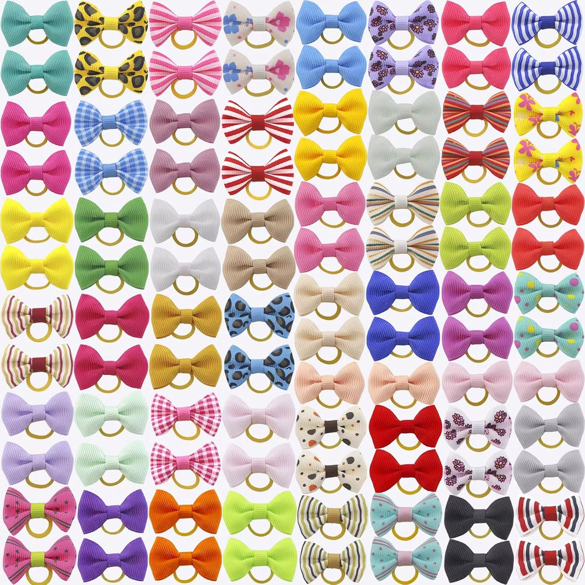 Puppy Hair Bows Small Dog Mini Rubber Bands Doggie Bowknot Pet - 100pcs dog hair bows