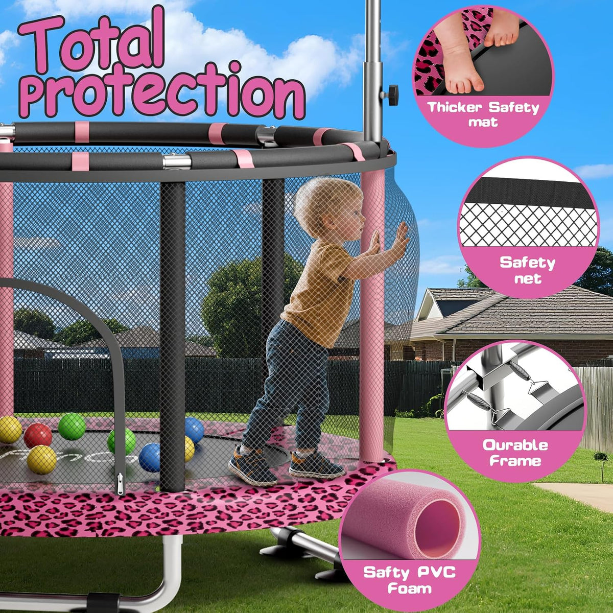 55" Toddler Mini Trampoline for Kids - Leopard - image 2