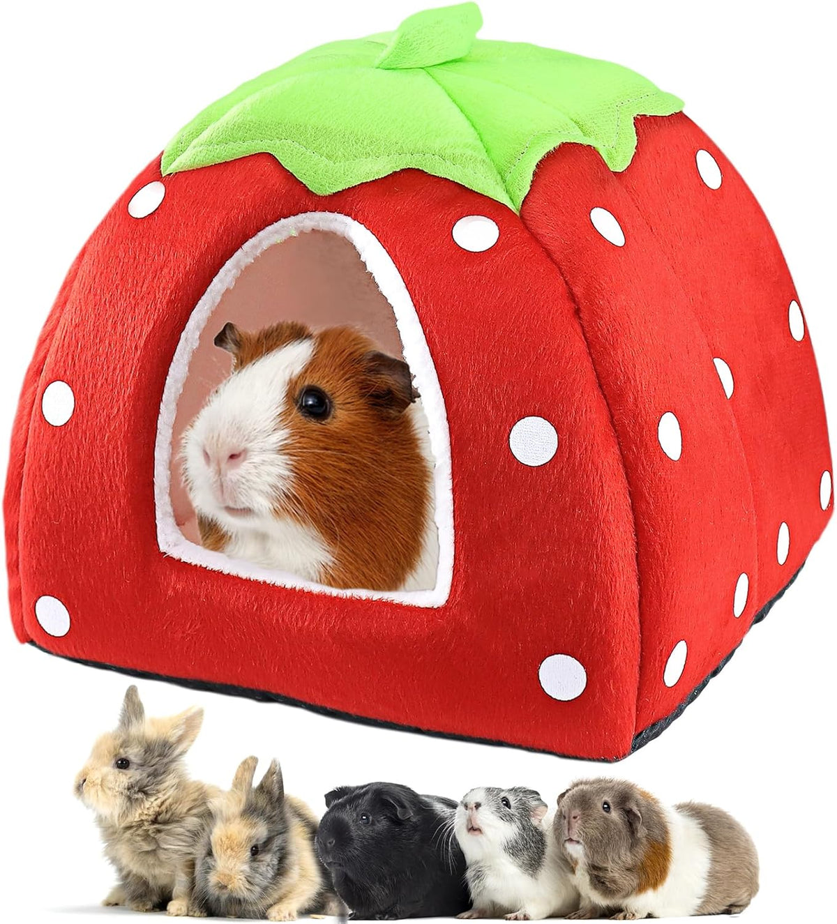 Mygeromon Guinea Pig Bed Rabbit Hideout Cuddle Cup – Daily Care for Small Pets - Strawberry Style