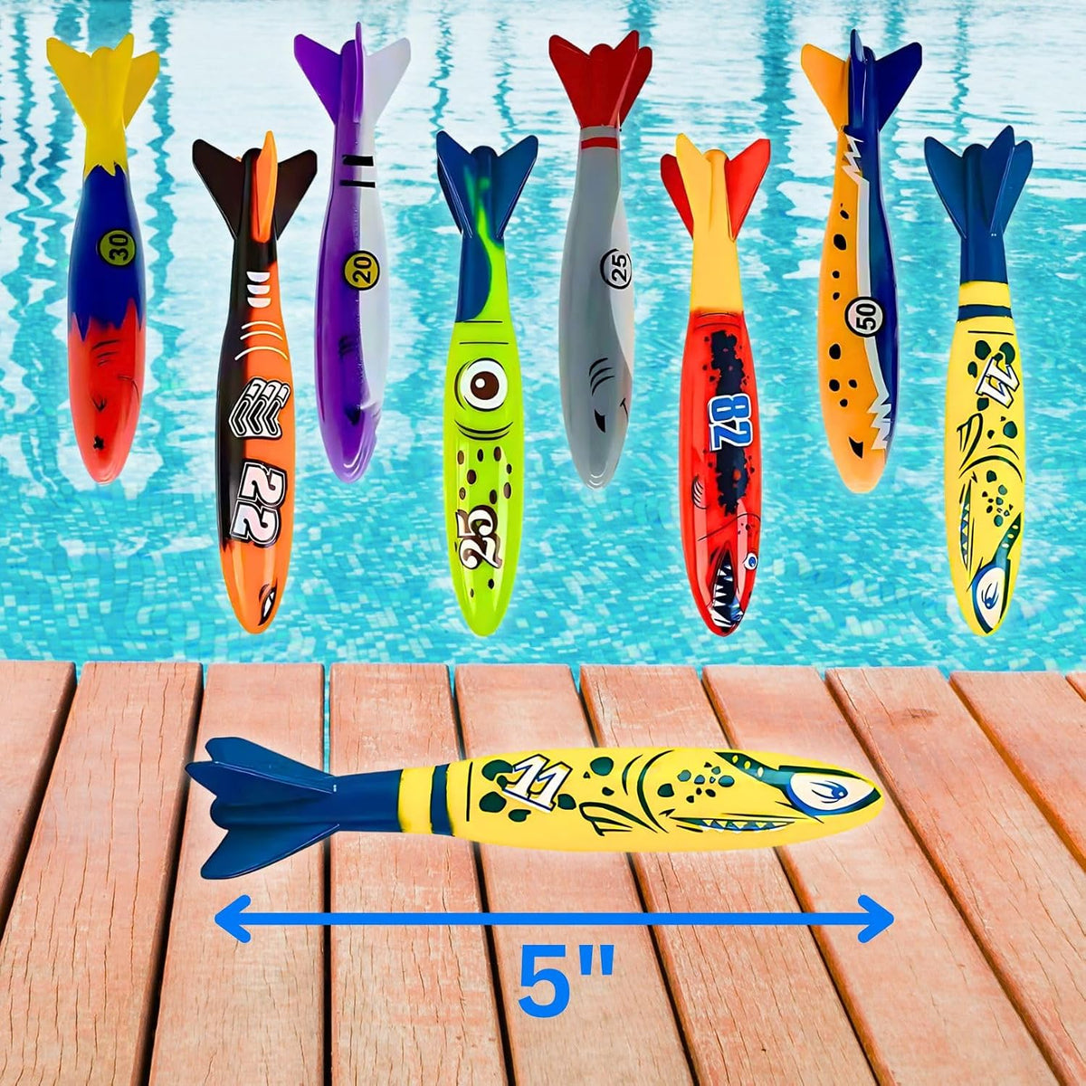 Haktoys Pool Diving Toy Set, Sinking Torpedoes for Kids & Adults - Multicolor Diving Torpedoes - image 3