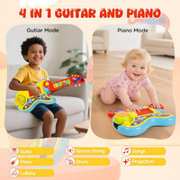 Toddler Guitar Toy, Kids Guitar and Piano with Lullaby Projector - Yellow - image 2