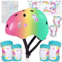 Unicorn Catcher Kids Helmet and Knee Pads Set - Pink Green / Small: 3-8 year