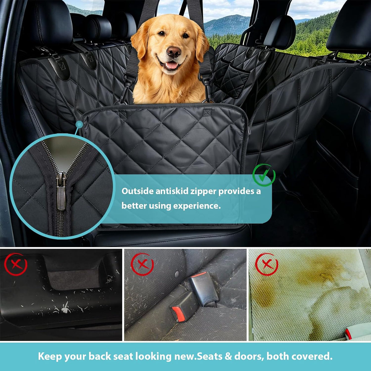 Dog Car Seat Cover for Back Seat with Safety Belt Universal Fit – Essentials for Dogs - Black / Truck - image 3