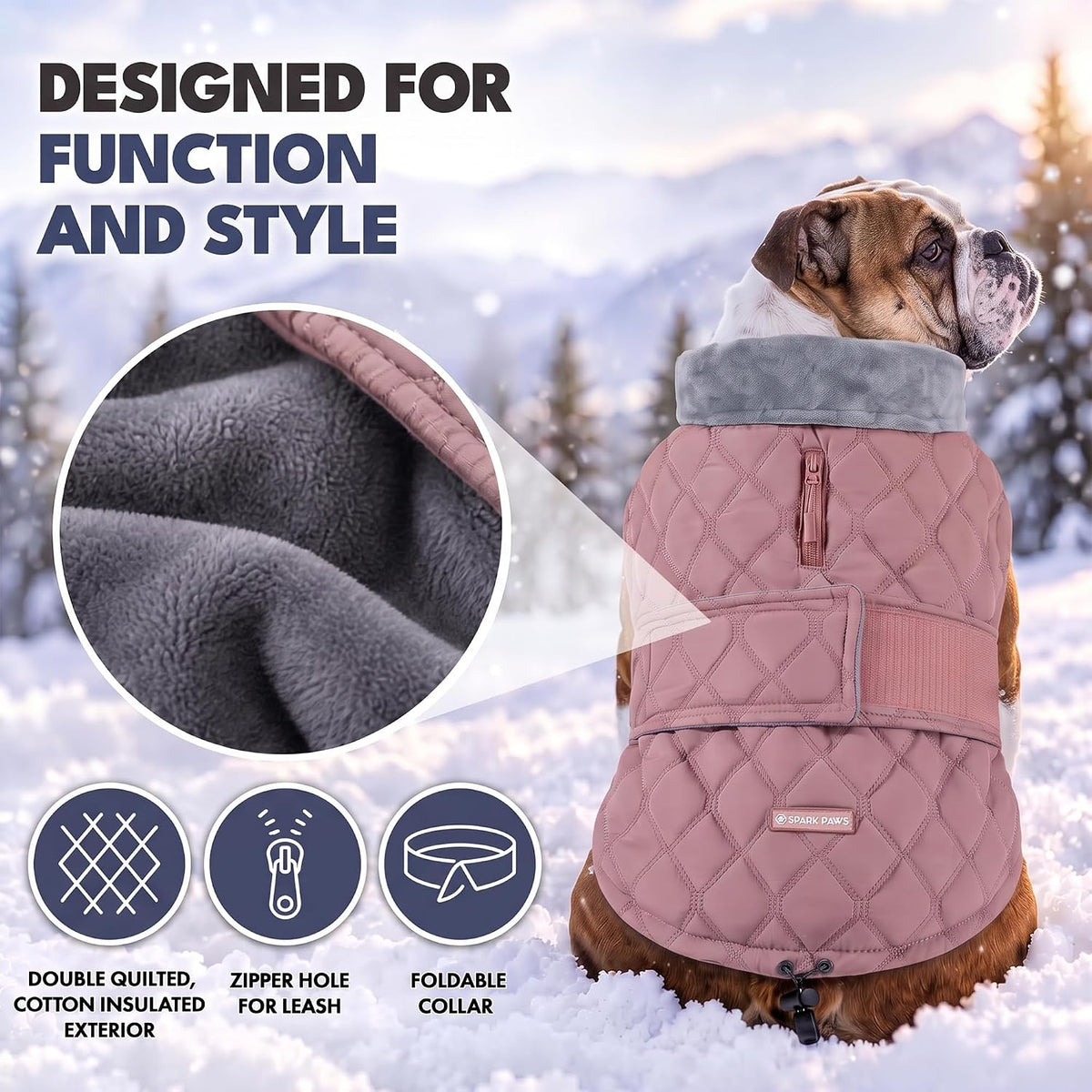 Spark Paws Quilted Dog Winter Coat - Pink / Large - image 3