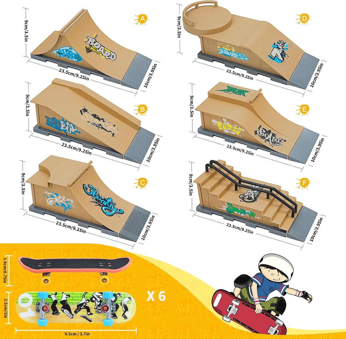Gr8ware 6-in-1 fingerboard skate park with half pipe ramp and mini finger skateboards - view 9