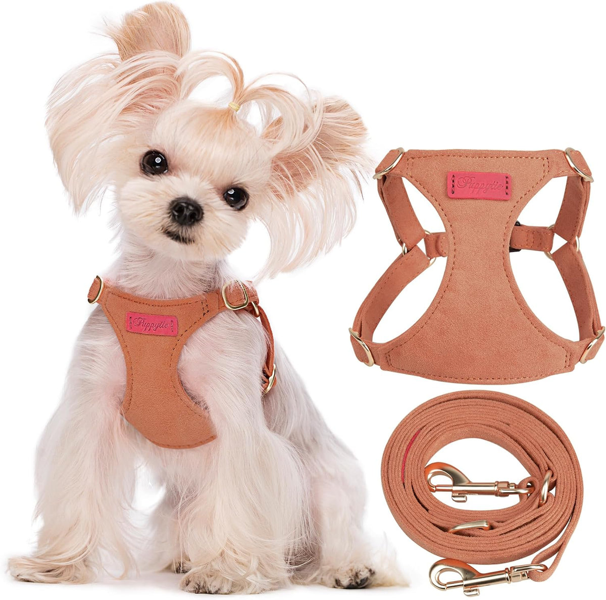 Puppytie Small Dog Harness and Leash Set, Pink, S – Essentials for Dogs - Brown / XXS(2.2-6lb）