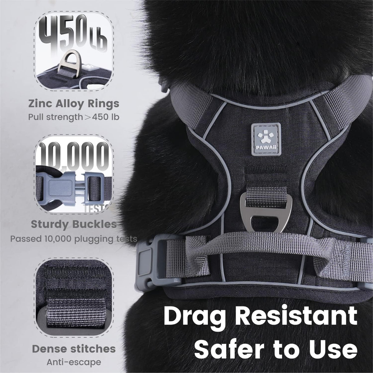 Pawaii No Pull Dog Harness with Pet ID Tag, Reflective Vest – Essentials for Dogs - L (Chest: 27"-32" ) / Davy's Gray - image 4