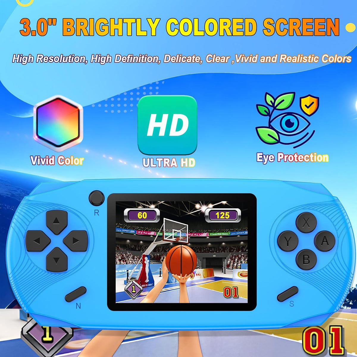 Beijue 16 Bit Handheld Games for Kids Preloaded 220 Retro Video Games - Blue - image 3