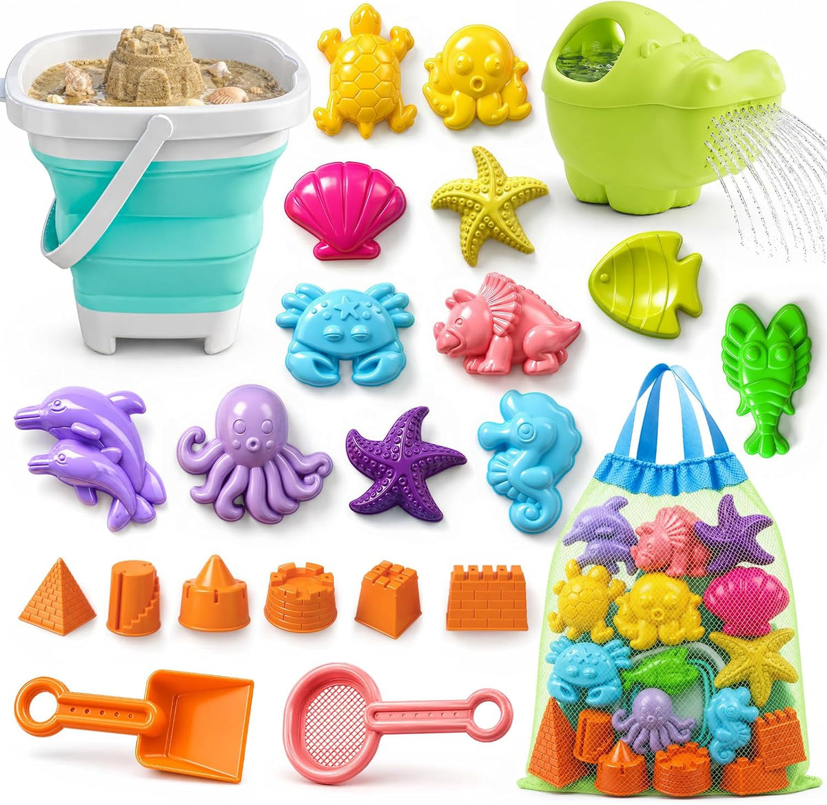 TOY Life Beach Sand Toy Set with Dump Truck & Bucket, Ages 3-5 – Fun for Kids & Family - 23 Pcs Ocean-themed