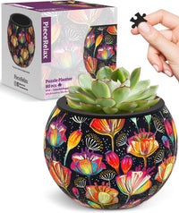 PieceRelax Unique 3D Puzzle Planter, 80 Plastic Pieces [K1101] - Colorful Poppies