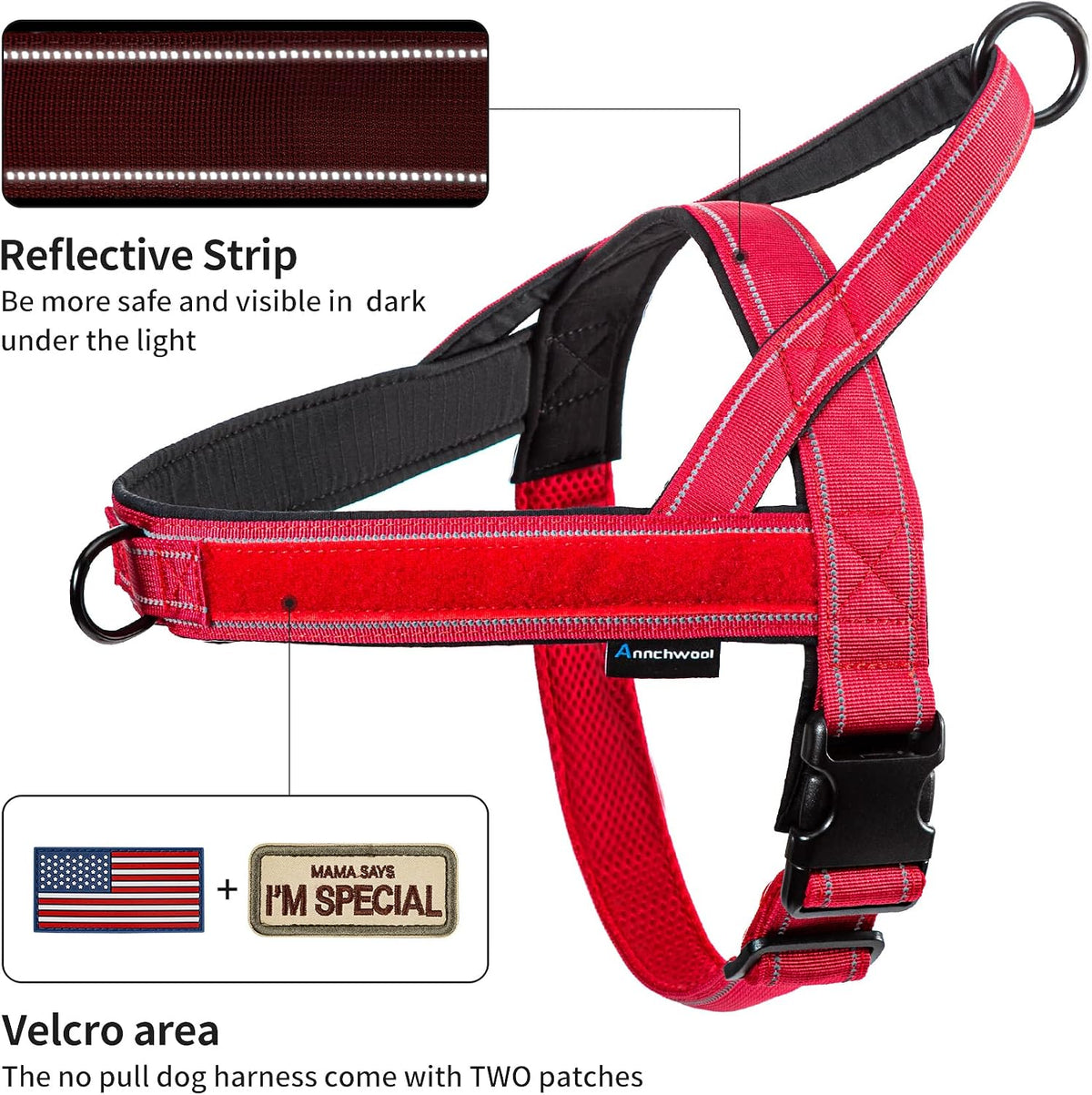 Annchwool No Pull Dog Harness with Soft Padded Handle - M / Red - image 2