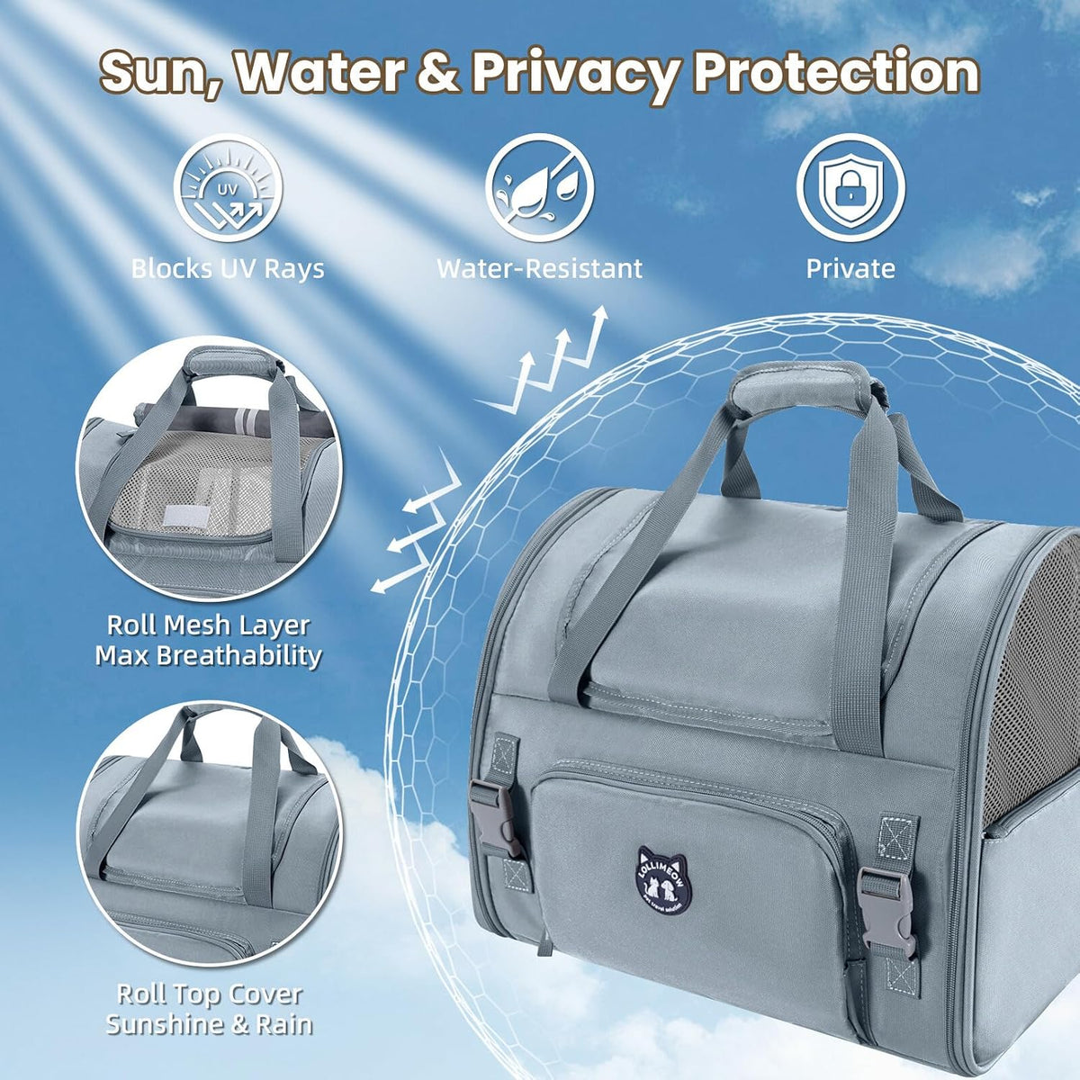 Expandable Large Cat Carrier Backpack, Supports up to – Essentials for Dogs - 16.5"L x 10.2"W x 15.8"H / Light Grey - image 4