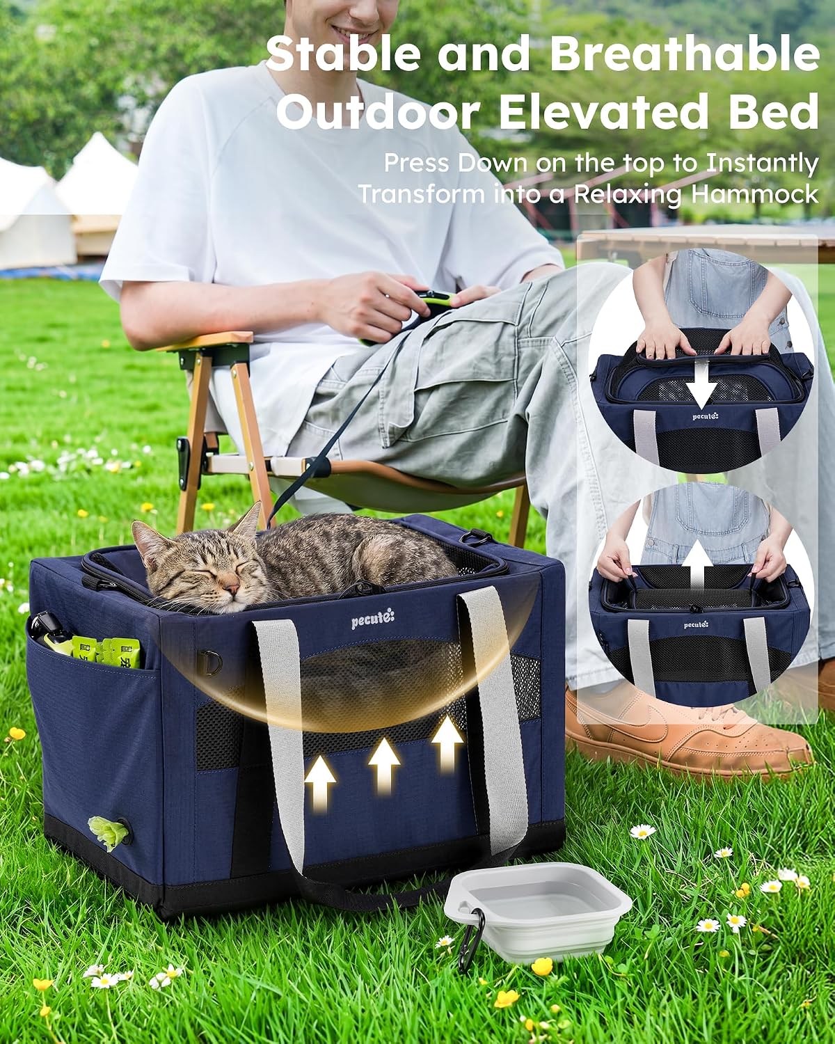 Pecute Cat Carrier, Top Expandable Dog Crate for Travel - Blue - image 3