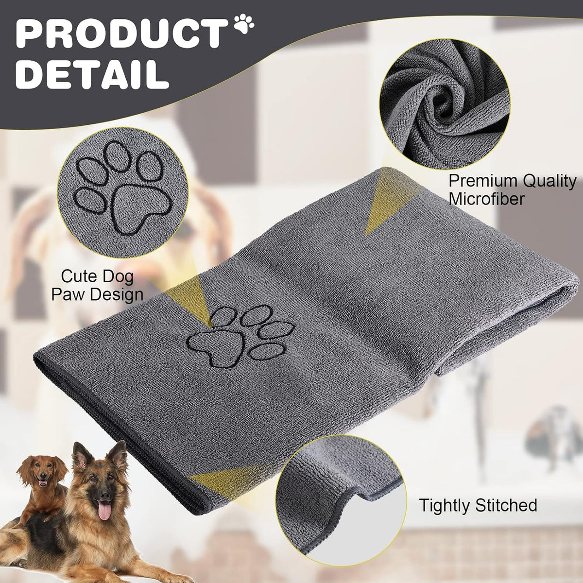 Chumia 4 Pcs Dog Towels for Drying - 30 x 50 Inch / Gray - image 3