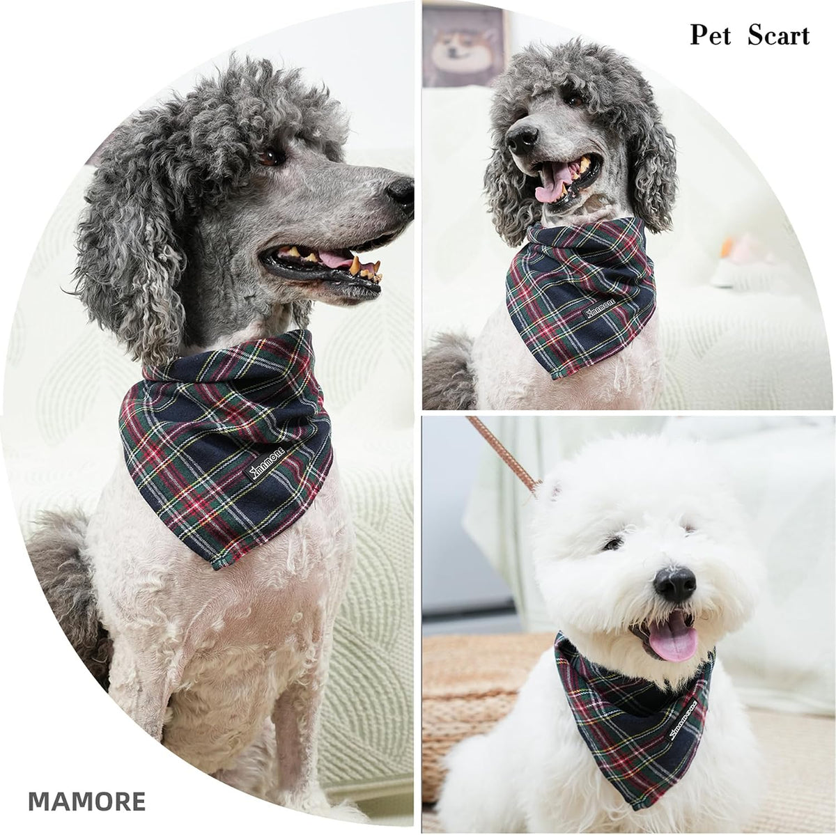 Soft Washable Plaid Bandanas for Dogs and Cats - Dark Green / Small - image 2