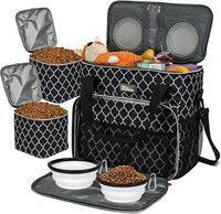 BAGLHER Dog Travel Bag, Pet Travel Bag (ALL Pet Travel Supplies), With 2 Pet Food Containers and 2 Collapsible Silicone Bowls; Essential Kits for Pet Travel DLblack