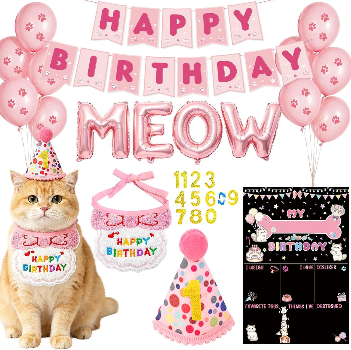 Cat Kitten Birthday Bandanas Cat Birthdays Party Supplies Party Hat - Light Beige