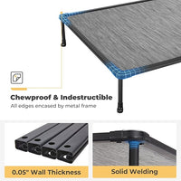 Veehoo Chewproof Elevated Dog Bed - Cooling Raised Pet Cot, Breathable Mesh, Washable & Non-Slip for Large Dogs, Indoor/Outdoor, Black Silver Mat and Black Frame, 59x37inches (Model CWC2203A03)