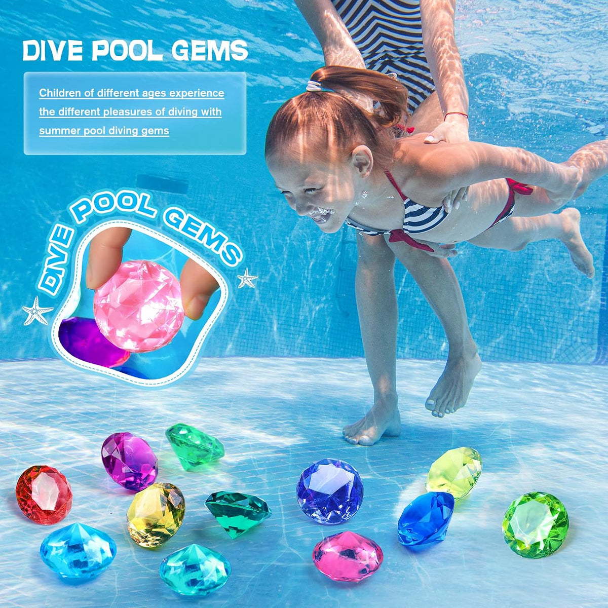 DISHIO Diving Gem Pool Toy 10PCS Big Colorful Diamond Diving Toy - 10pcs Purple - image 3