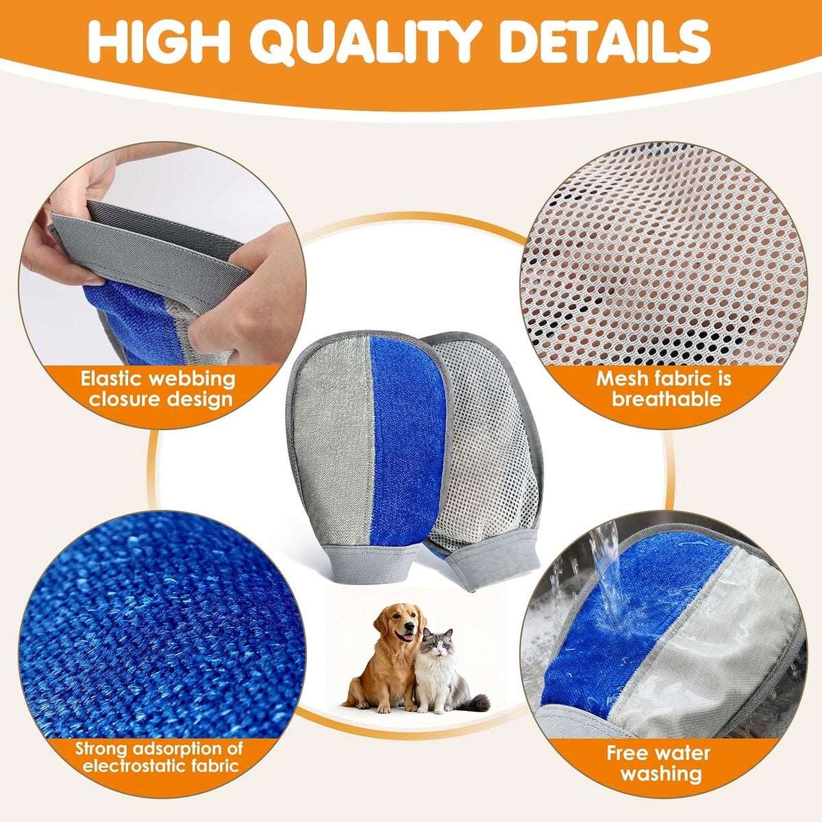 Huvamind reusable five-finger pet hair removal glove for dogs and cats - view 3
