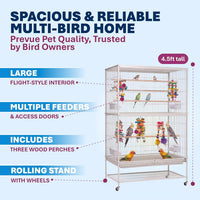 Prevue Pet Products Wrought Iron Bird Flight Cage w/Wheels, L - Flight Bird Cage - White / 31.0"L x 20.5"W x 53.0"H - image 4